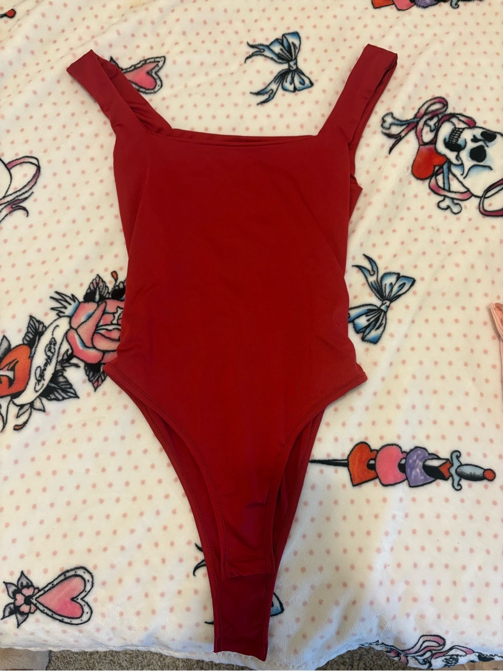 Women’s Red Square-Neck Bodysuit